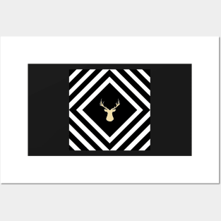 Abstract geometric pattern - Deer - black, beige and white. Posters and Art